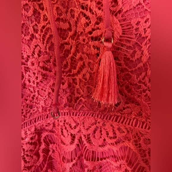ADELYN Rae fit and flare sleeveless coral pink lace lined tie front dress Small - Picture 6 of 14